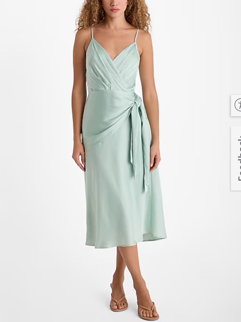 NEW Express Satin V Neck Tie Waist Midi Dress Light Green Medium Pastel Wedding